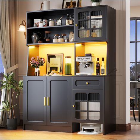 MEUBLIV Hochschrank 130x45x180 cm schwarz – LED, Glastüren, vielseitiger Stauraum (1/5)