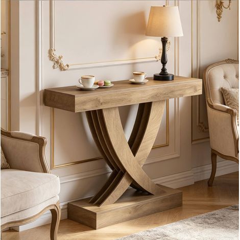 Eingangskonsole aus braunem MDF 110 x 30 x 85 cm mit X-Gestell HAVRYA (1/5)
