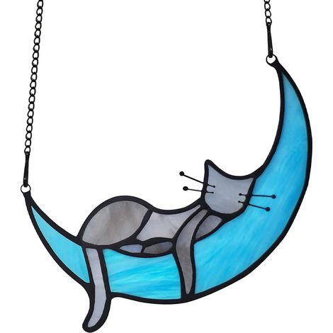 1 Vitrail Chat,Lune,Décoration fenêtre,Suspension,Ventouse,Intérieur (1/5)