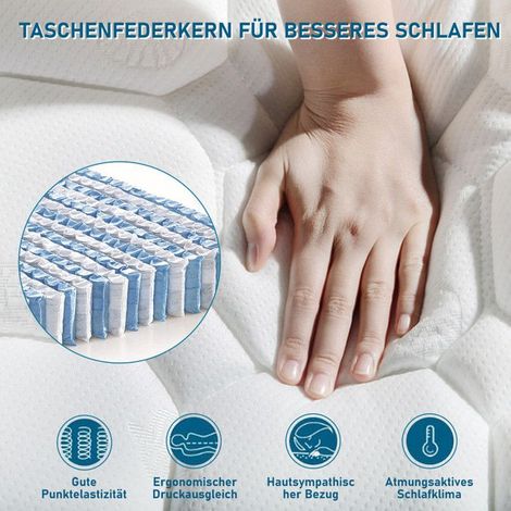 Matratze 140x200 - Fest H3 - Taschenfederkern - Anti-Interferenz - Zertifiziert Oeko-Tex 100