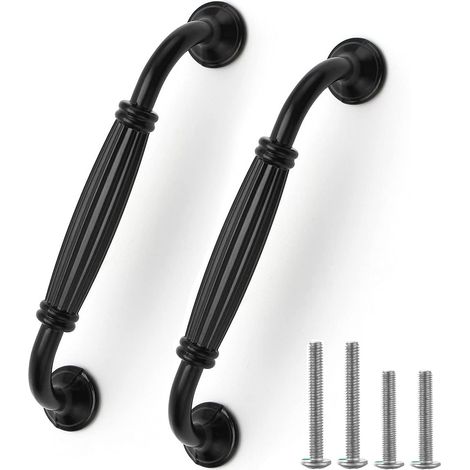 Lot de 12 poignées de porte d'armoire en aluminium de style européen noir - Poignées de tiroir à nœud long , trou central 128 mm (1/5)