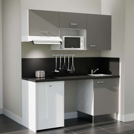Kitchenette K55L-PT avec électroménager - 180 cm - plan stratifié, évier inox (1/5)