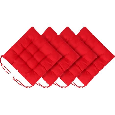 4er-Pack Sitzkissen für Esszimmerstühle (40 x 40 cm), Gartenstuhlkissen mit Kordeln, bequeme, waschbare quadratische Sitzkissen, rot (1/4)