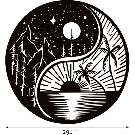 Décoration murale en fer forgé Tai Chi Lune, sculpture murale en métal, plaque suspendue pour l'intérieur et l'extérieur (1/5)