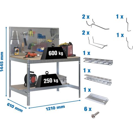 Simonrack Werkbank ohne Schrauben Galva und Holz 144,5 x 121 cm