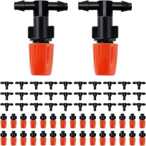 30 Pieces Atomizing Nozzle Tee Joints, Mist Watering T Joints, T Type Atomizing Nozzle, Mist Watering T Joints for Flower Beds, with Tee Joints, Orange (1/4)