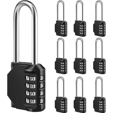 Serrure à combinaison, cadenas à combinaison à 4 chiffres pour casier de sport, clôture, boîte à outils, étui, rangement d'armoire à loquet (XL - Lot de 10, noir) (1/5)