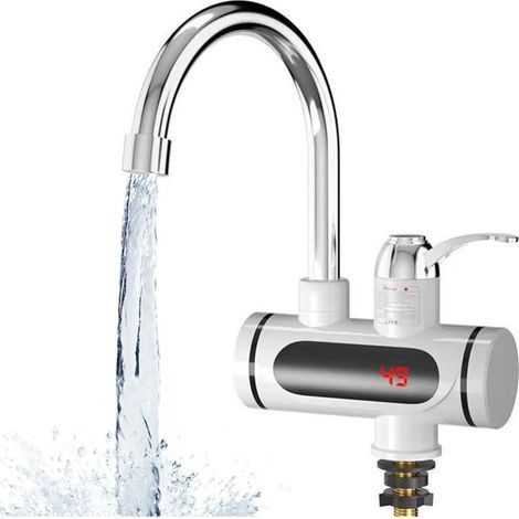 Robinet Électrique Сhauffe-Eau Instantané, Robinet Électrique de Cuisine, 220V 3000W avec Affichage de la Température,Robinet Pivotant pour Cuisine, Jardin, Salle de bain, Caravane, Ca (1/4)