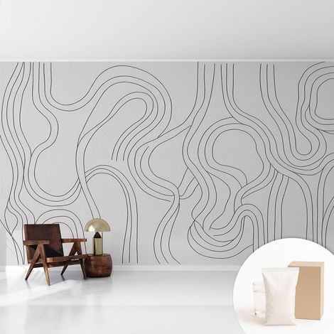 Papier peint intissé décoratif pour chambre et salon Design moderne à poser facilement - Colle incluse gratuite Lignes organiques 416x254 cm (1/5)