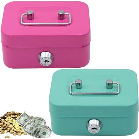petites caisses à monnaie avec 2 clés, verrouillables, convient coffre-fort, caisse à pourboires, 11,5 x 8,5 x 5 cm (vert et rose) (1/5)