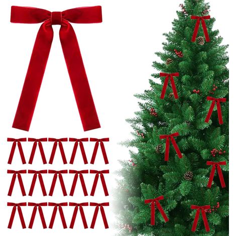 12 rote Samtschleifen – perfekt für Weihnachtskränze, Christbaumschmuck, Geschenkboxen und Partydekorationen. (1/5)