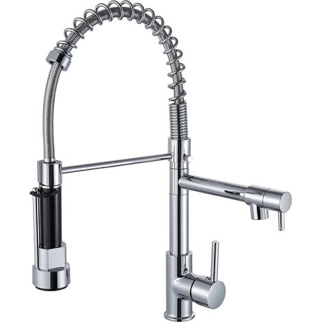 (8100C-G1/2) Robinet de cuisine avec douchette extractible, bec haut, poignée unique et ressort pour évier de cuisine (1/5)