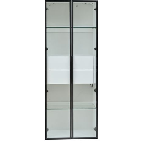 Vetrina da salotto 60 x 40 x 160 cm in MDF e vetro temperato con LED, 2 cassetti, bianca - MODENUIT (1/5)