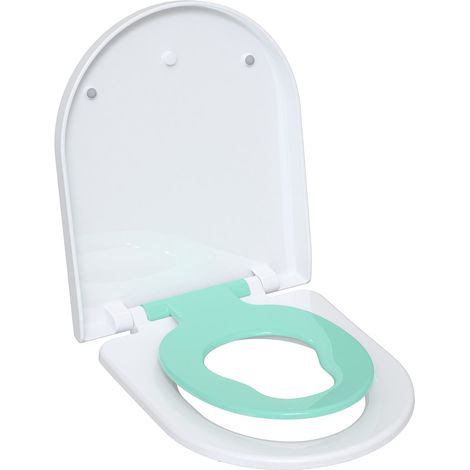 Abattant WC Familial Forme en D, Lunette de Toilette avec Siège Enfant Magnétique, Frein de Chute et Charnière Réglable, Siège de Toilette pour Adultes et Enfants, Démontage Rapide - Vert
