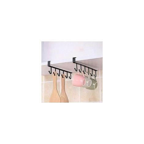 Soporte para tazas de 2 piezas para debajo del gabinete, soporte para tazas con gancho de 6 piezas, no requiere taladro, soporte para colgar utensilios de cocina con gancho para bar - Crezuo