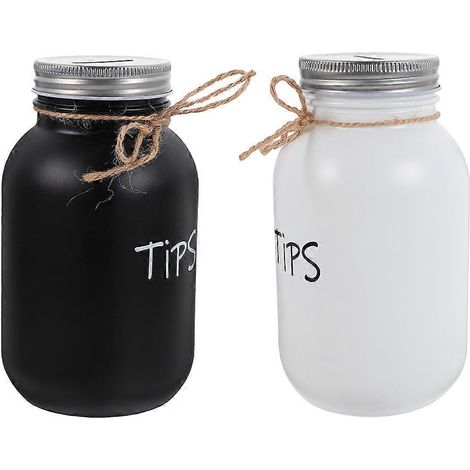 Lot de 2 bocaux Mason en verre pour ranger les pourboires et économiser de l'argent. Petit pot à pièces. (1/5)