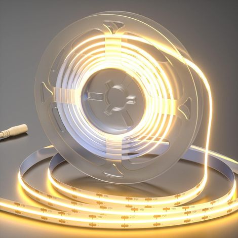 Ruban LED COB 12V, Bande LED 5M Blanc Chaud 3000K Lumineuse LED Découpable Bandeau Largeur 8mm 320LED/M CRI90 Flexible Ruban Eclairage Intérieur pour Chambre, Cuisine, Sans Alimentation (1/5)