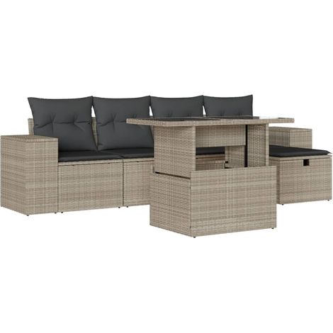 vidaXL Set Divano da Giardino 6pz con Cuscini Grigio Chiaro Polyrattan (1/5)