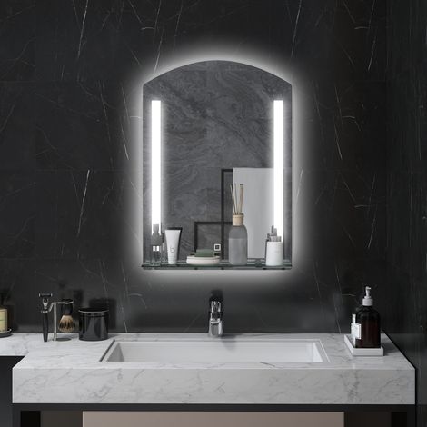 Miroir mural LED salle de bain 50x70 cm aluminium IP44,3 couleurs lumineuses tactile et fonction mémoire-Mi.