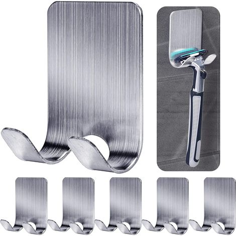 6 Pcs Shaver Holder, Multi-Use Stainless Steel Shaver Holder, Waterproof Self Adhesive Shower Razor Holder for Bathroom (Silver) (1/5)