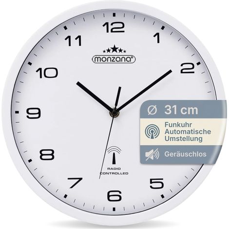 Deuba Reloj de Pared Radiocontrolado Reloj de Cuarzo Analógico 31 cm Ajuste de Hora Automático