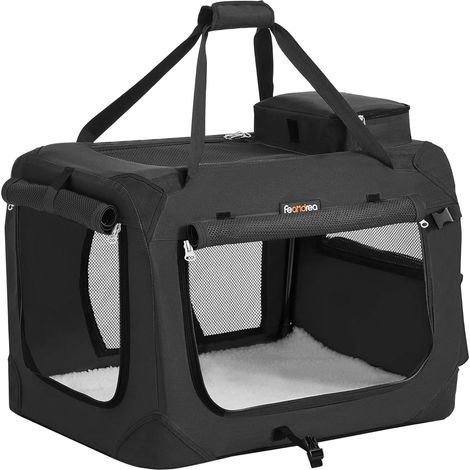 FEANDREA Sac Transport Chat Chien, Caisse Pliable Animaux de Companie, Taille M, Tissu Oxford, Filet, Respirant, Portable, Cadre en Métal, avec Poignées et Pochettes, 60 x 42 x 42 cm, Noir PDC60H (1/5)
