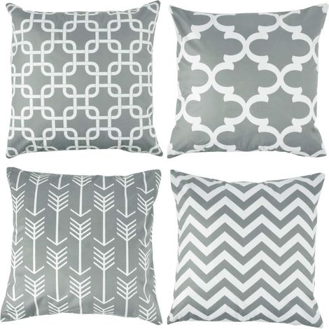 Set of 4 Square Cotton and Linen Cushion Covers with Snowflake Pattern, 45.7 x 45.7 cm, Cotton, Multicolor, 18 x 18 inches (1/2)