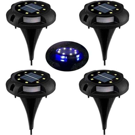Lampe de pelouse solaire à LED, 8 LED Lot de 4 projecteurs solaires de jardin étanche IP65 Lampe de pelouse décorative pour allée jardin patio cour pelouse blanc (blanc naturel + bleu) (1/4)