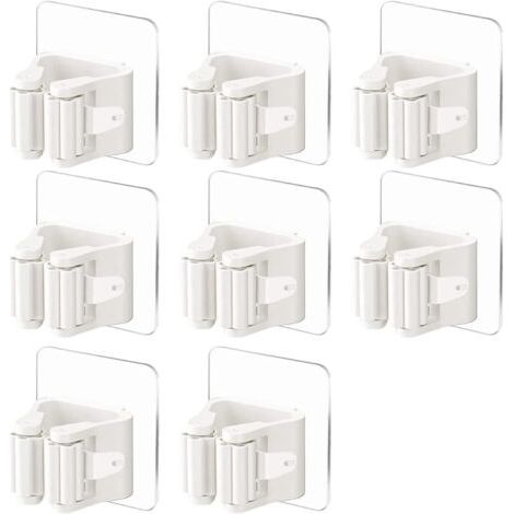 Set mit 4 Wandbesenhaltern, weiße, selbstklebende Wandbesenhalter, kein Bohren erforderlich, selbstklebender Wandbesenhalter für Garage, Küche, Garten, Badezimmer