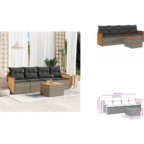 5-tlg. Garten-Sofagarnitur mit Kissen Grau Poly Rattan - Gartenmöbel - Gartensorte - Outdoor Möbel - Lounge Set - Rattan Gartenmöbel (1/3)