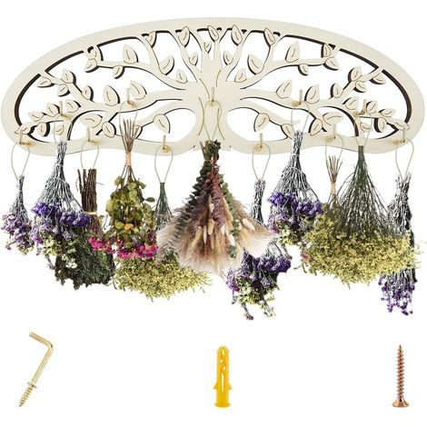 Séchoir à Herbes Suspendu Bois Forme D'Arbre Vie pour Herbes Séchées Support Mural pour Fleurs Décoration Murale avec 11 crochet et Corde Gain Place pour Jardiniers Séchoir à Plantes Fleurs (1/5)