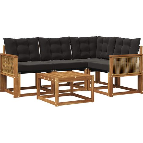 Outdoor Sofa Set with Cushion 5 pcs Natural and Black vidaXL