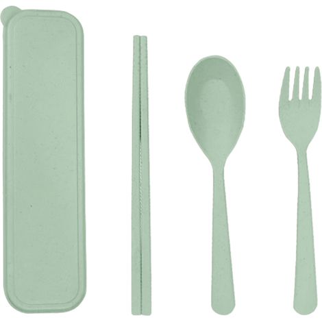 Ensemble de couverts en paille, comprenant des baguettes, une cuillère et une fourchette, couverts portables adaptés à la maison, au bureau et aux voyages, écologiques. (1/5)