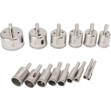 Kit 15 forets diamantés scie cloche pour verre carrelage céramique marbre porcelaine découpe 6-8-10-12-14-16-18-20-22-25-28-30-35-40-50mm (1/5)