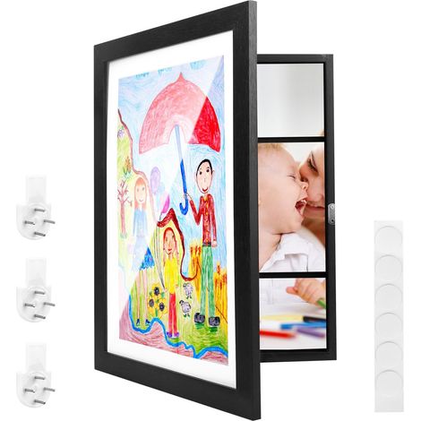Cadre photo A3 - 34 x 46 cm - En bois - Ouverture avant - Pliable - Pour dessins d'enfants, projets artistiques, école, maison, bureau (1/5)