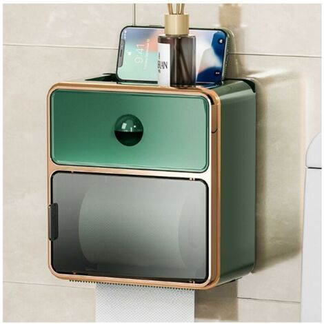 Waterproof Wall Mounted Toilet Paper Holder Tissue Storage Box Green Electroplated Finish (1/5)