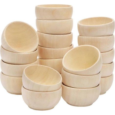 Set mit 24 unbehandelten, 45 ml (1,5 oz) großen Mini-Schälchen aus Holz mit Clipverschluss für Bastelarbeiten, kleine runde Schalen (1/5)