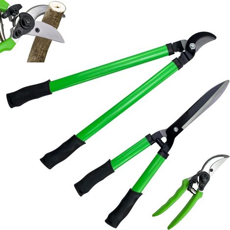 Ensemble d'outils de jardin 3 pièces, sécateur robuste, ébrancheur pour branches épaisses et cisaille à haie, kit de jardinage pour fleurs, arbres, haies et arbustes (1/5)