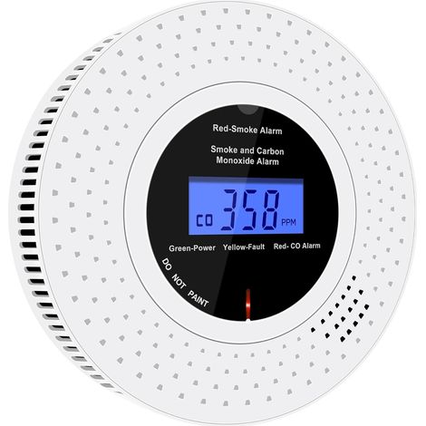 Détecteur de Fumée et de Monoxyde de Carbone interconnecté sans Fil, Détecteurs de Fumée pré-connectés, Pile AA remplaçable Incluse, Alarme pour Fumée et CO avec écran LCD, Lot de 1 (1/5)