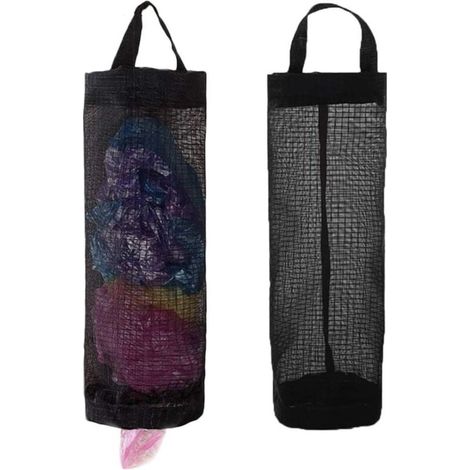 Plastiktütenhalter, Einkaufstütenhalter, hängender Netzbeutelspender (schwarz, 2er-Pack)