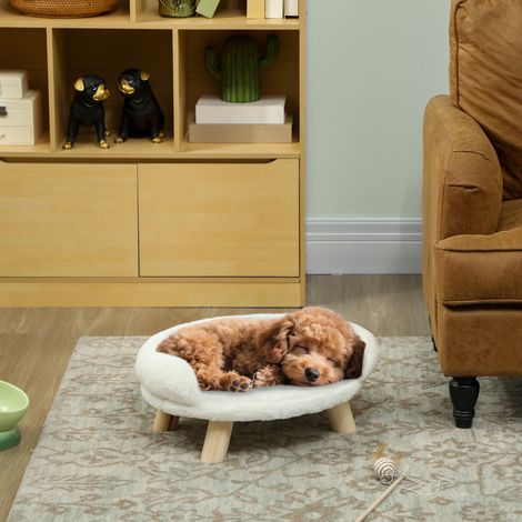 Cama para mascotas, apta para gatos y perros de hasta 5 kg/30 cm, con funda de felpa lavable, color blanco crema, 47 x 40 x 20 cm.
