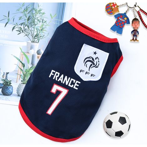 Chien T-shirt Coupe du Monde Espagne – Mesh respirant été confortable pour chien et chat – Bleu marine N°7 France L