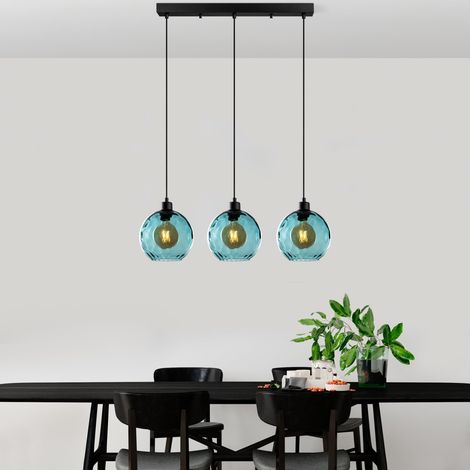 Élégant lustre bleu, hauteur réglable 40-120 cm, corps en métal, 3 douilles E27, 70 x 20 x 120 cm, pour les espaces de vie modernes, IP20 (1/5)