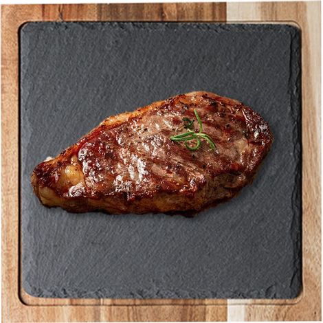 Inscrip Plateau en ardoise - Pour steak et barbecue - Planche à fromage en bois d'acacia et pierre naturelle - Assiette à steak - Assiette à apéritif - Assiette à saumon, assiette plate occidentale (1/5)