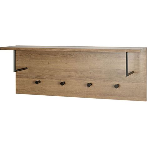 Patère Murale & Étagère "Miranda" 80cm Chêne Foncé & Noir (1/4)