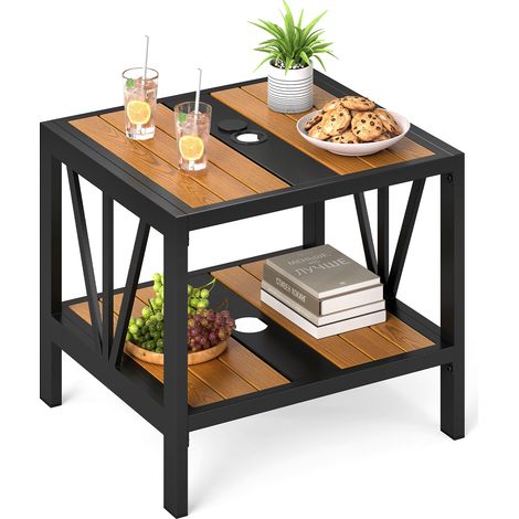 COSTWAY 2-Tier Metal Small Patio Coffee Table Garden Side Table 52 x 46 x 45cm (1/5)