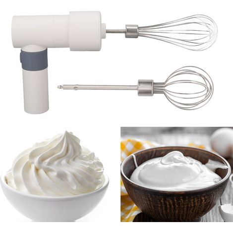 Batteur à œufs électrique domestique, fouet à crème sans fil rechargeable, batteur à œufs électrique en acier inoxydable pour la pâtisserie, mélangeur, blanc chaud (1/5)