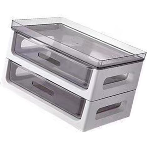 Organiseur de bureau à tiroirs, étagère de rangement anti-poussière avec plateau supérieur, blanc, 2 niveaux, pour salon et cuisine (1/5)