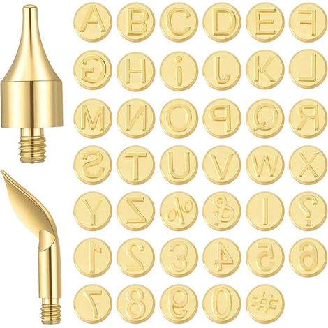 Ensemble de Pointes de Brûlage Alphabet Tête Ronde Interchangeable en Laiton pour Pyrogravure Bois et Cuir pour Loisirs Créatifs (1/5)