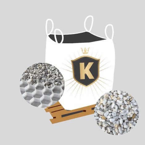 Kit Graviers blanc + dalles stabilisatrices = 1 Big Bag gravier Cristal 8/12  1,5T [environ 20m2]  + 20m2 dalles stabilisatrices blanches